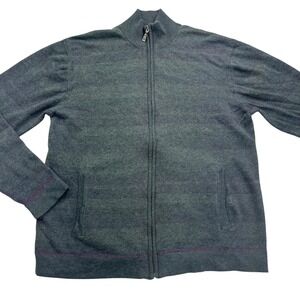 Ted Baker Sweater Mens Large Gray Full Zip Knit Cotton Wool Blend Casual Jacket